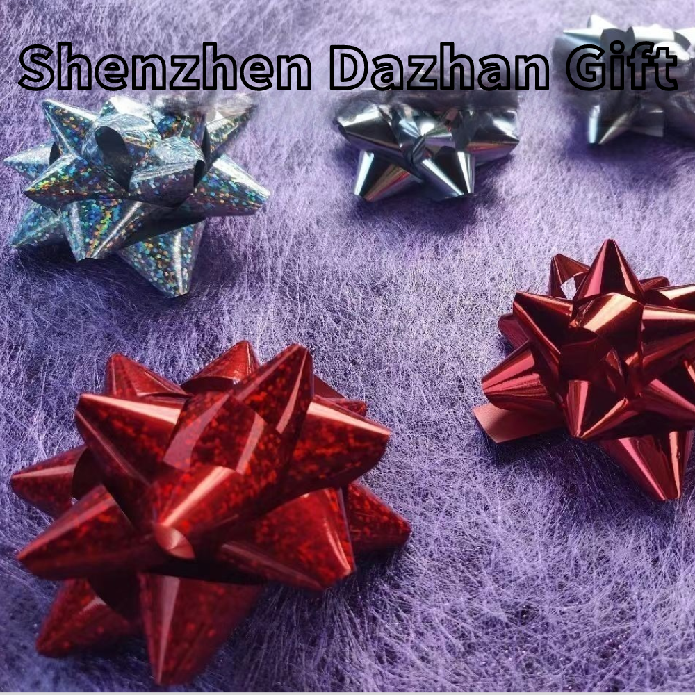 Elify 3\" Inch Metallic Ribbon Star Bow Satin Velvet Plastic PP for Christmas Wedding Birthday Gift Wrapping Decorations