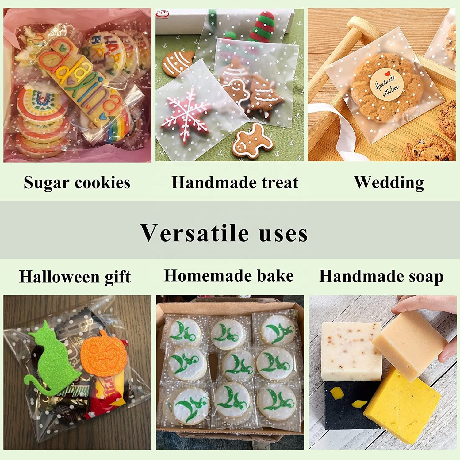 100 Counts White Polka Dot Individual Cookie Bags for Gift Giving