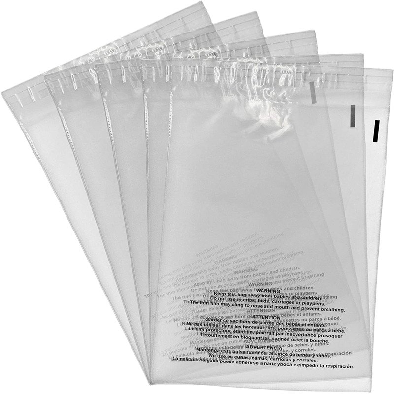 4x6,5x6,6x9,8x10 inches Plastic Self Sealing Clear Poly Bags With Suffocation Warning Strong Adhesive PP Packaging Bags