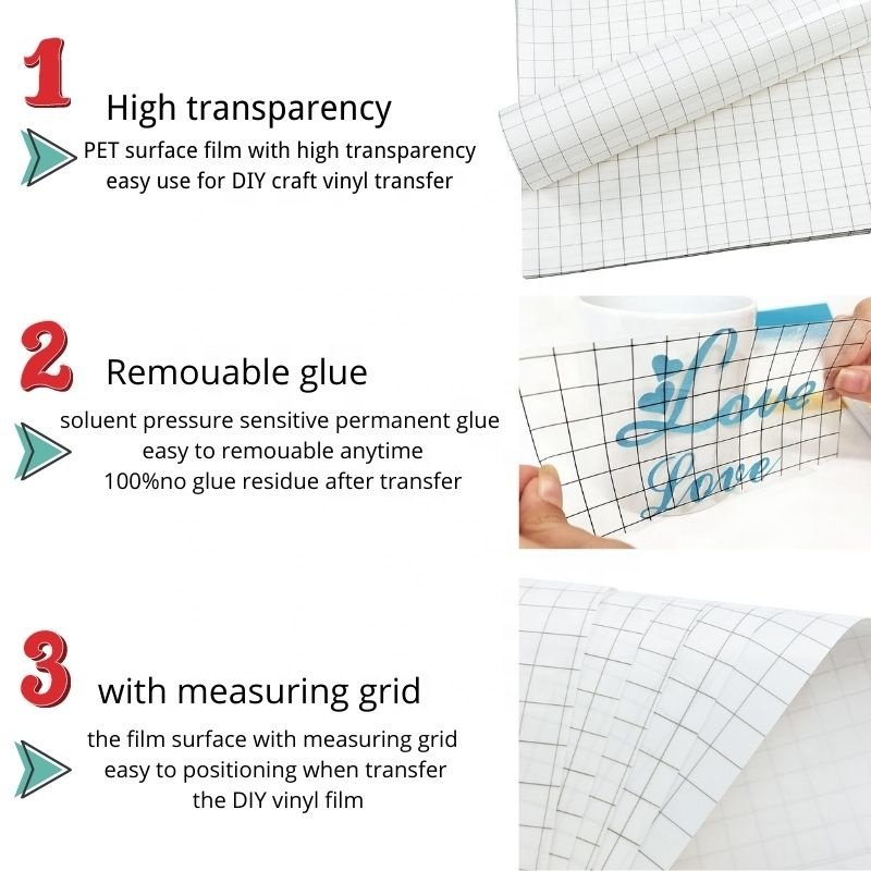OBM Transfer Paper Tape Roll transfer tape for DIY craft vinyl Grid Application Tape for Adhesive Vinyl film