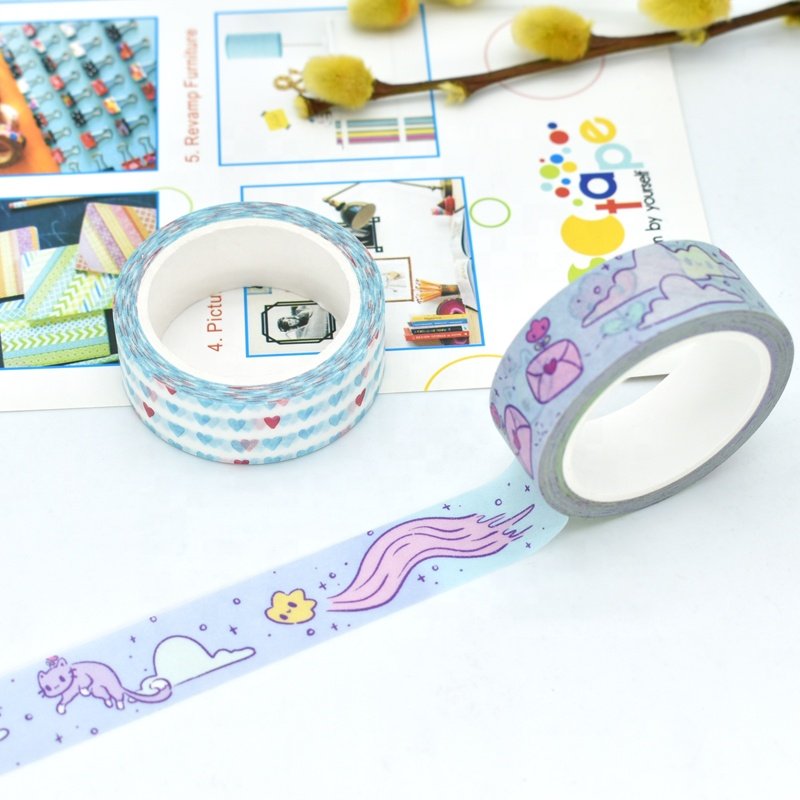 Customized Decorative CMYK Washi Tape Low MOQ 25mm Width Single Sided Acrylic Adhesive for Masking and Adsorption