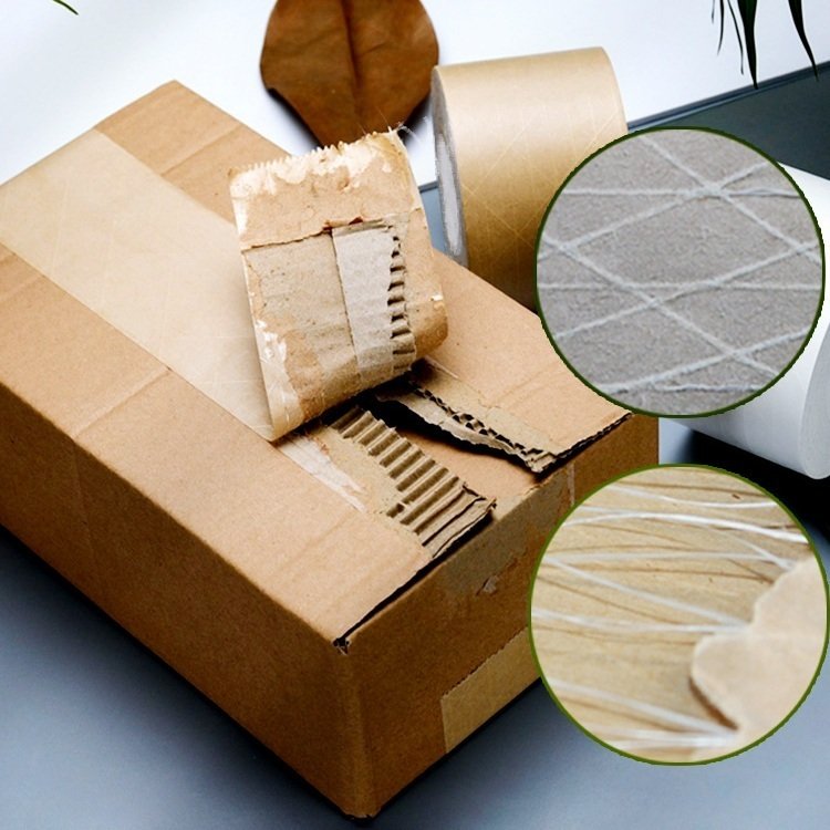 custom kraft packing adhesive tape with logo fiberglass gummed tape eco-friendly water activated reinforced kraft paper tape