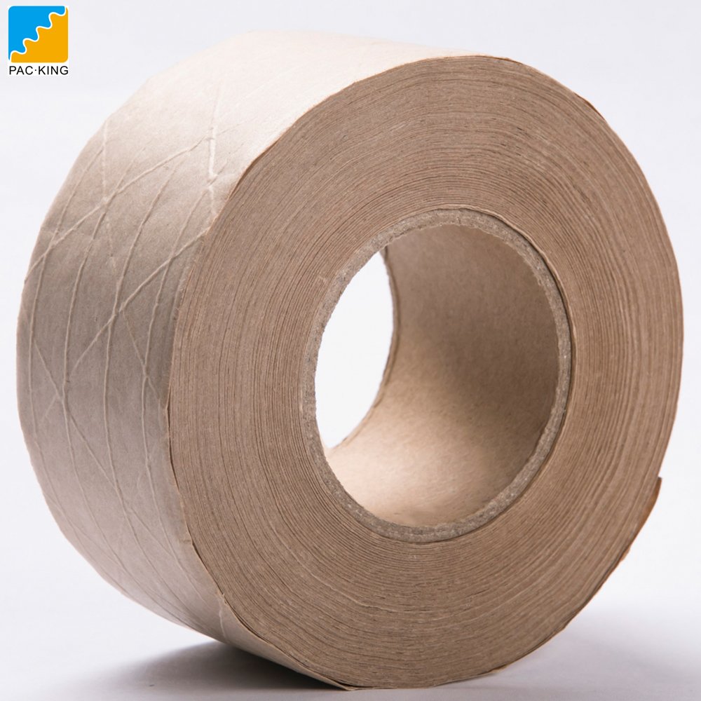 custom kraft packing adhesive tape with logo fiberglass gummed tape eco-friendly water activated reinforced kraft paper tape