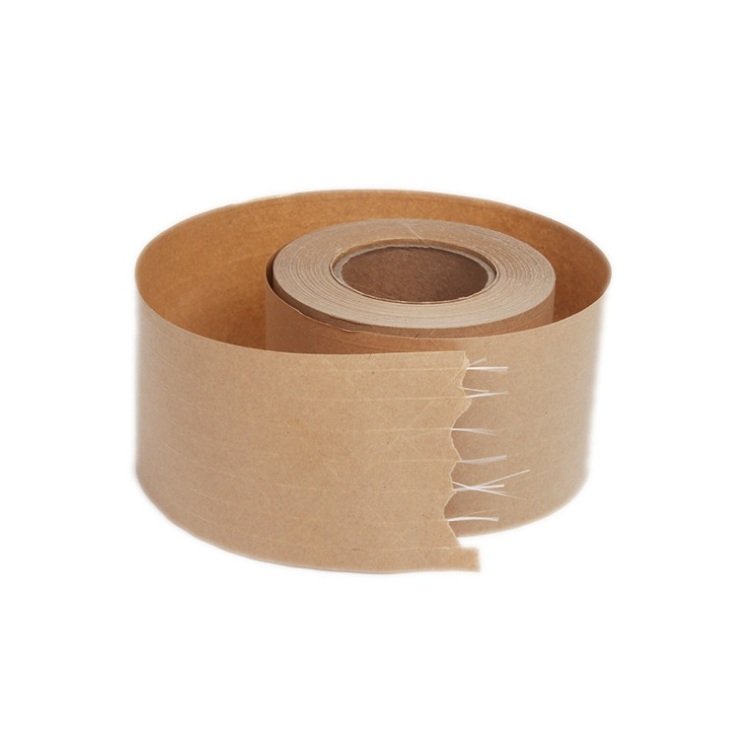 custom kraft packing adhesive tape with logo fiberglass gummed tape eco-friendly water activated reinforced kraft paper tape