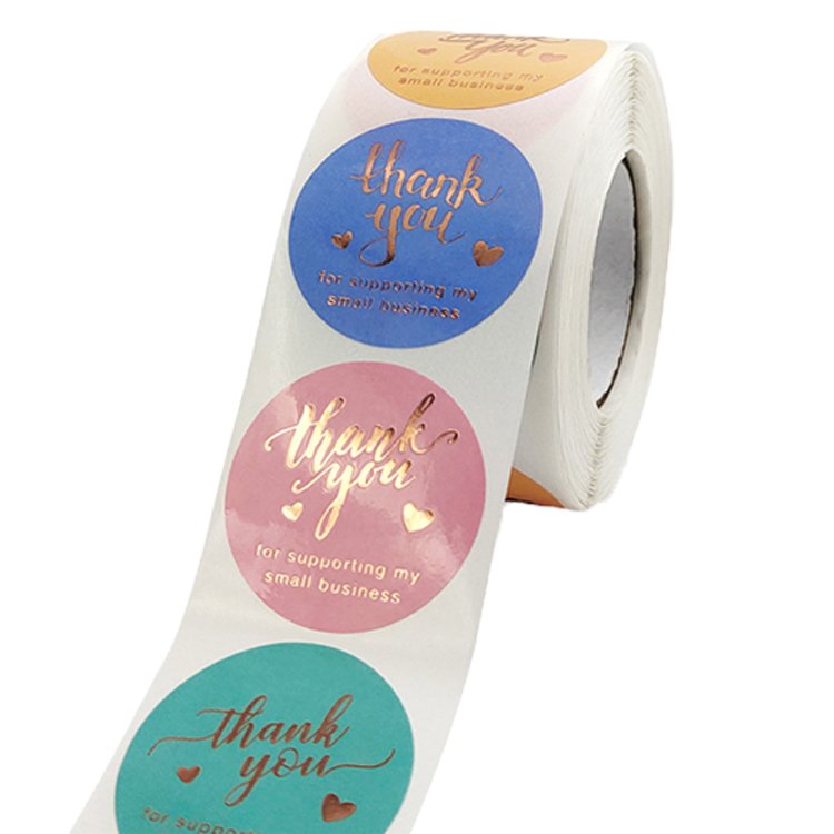 2023 China Custom Stickers Round Wrapping Thank You Stickers Vinyl Waterproof Material Adhesive Label Stickers