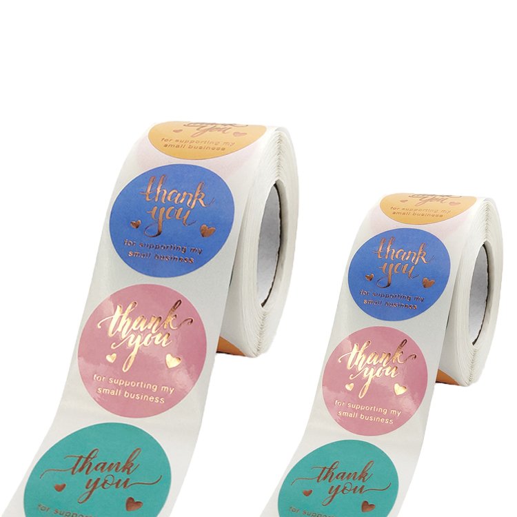 2023 China Custom Stickers Round Wrapping Thank You Stickers Vinyl Waterproof Material Adhesive Label Stickers