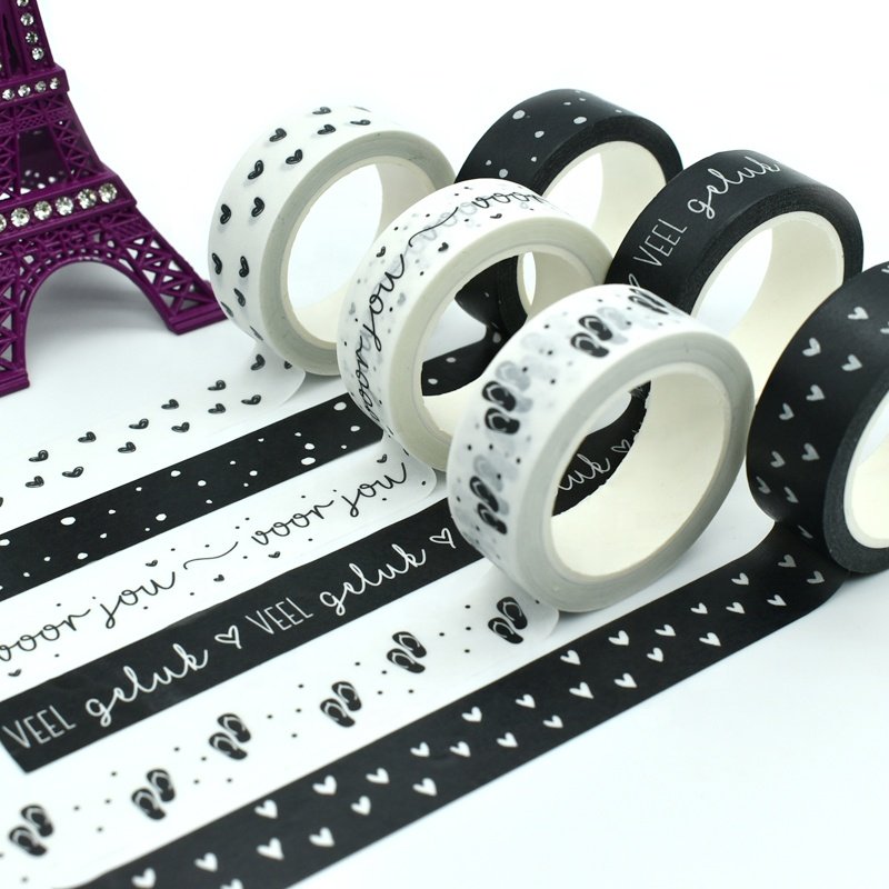 Customized Black and White Japanese Masking DIY Washi Tape New Design with Single Sided Hot Melt Adhesive for Packing