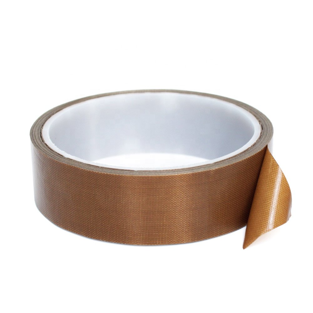 1- Brown Heat Resistant Sealer Anti Sticky Sealing PTFE Coated Fiberglass Glass Cloth with Silicone Glue Self Adhesive Tape