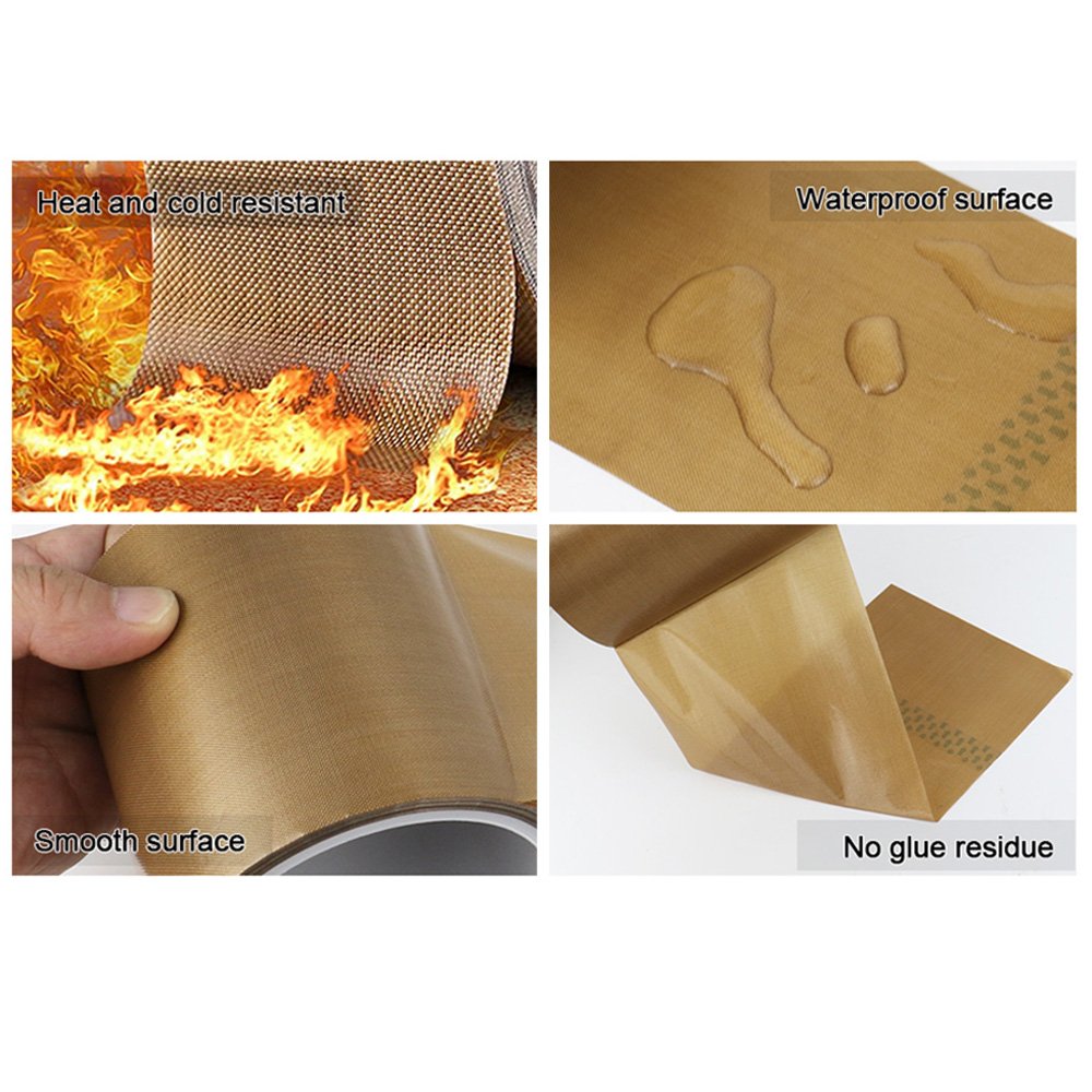 1- Brown Heat Resistant Sealer Anti Sticky Sealing PTFE Coated Fiberglass Glass Cloth with Silicone Glue Self Adhesive Tape