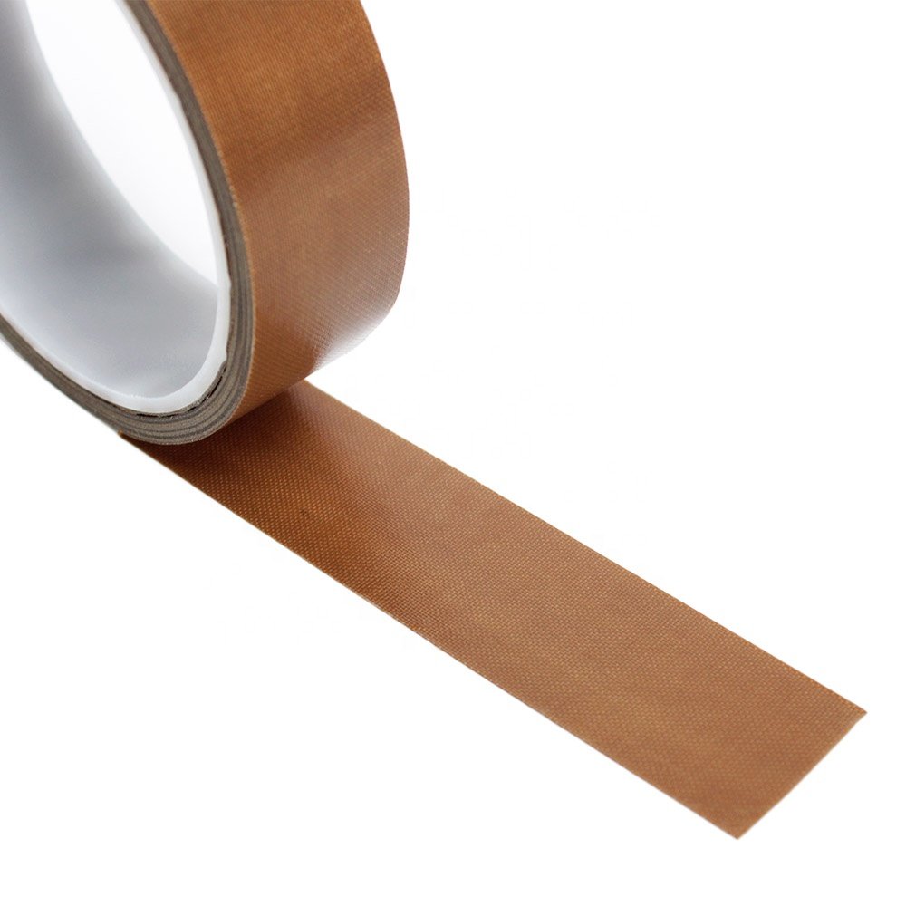 1- Brown Heat Resistant Sealer Anti Sticky Sealing PTFE Coated Fiberglass Glass Cloth with Silicone Glue Self Adhesive Tape