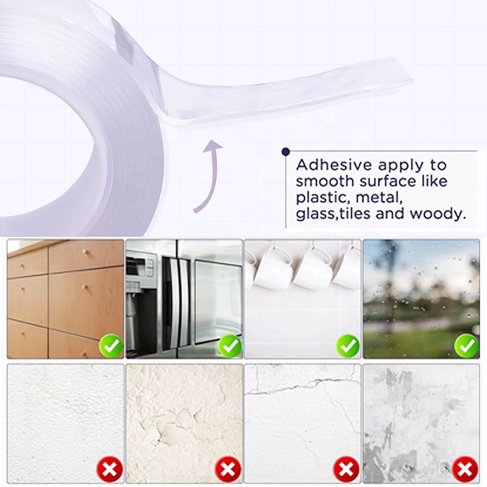 Transparent Anti-Slip Nano PU Gel Pads Sticky Grip Strip Double Sided Adhesive Nano Tape