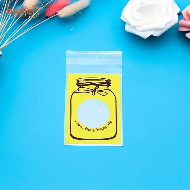 Wholesale Custom Printed Yellow Bottle Pattern Self Adhesive Seal Clear Small BOPP Opp Bag Gift Packaging
