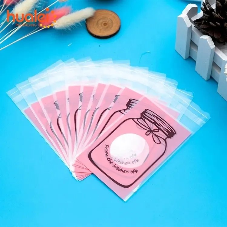 Wholesale Custom Printed Yellow Bottle Pattern Self Adhesive Seal Clear Small BOPP Opp Bag Gift Packaging