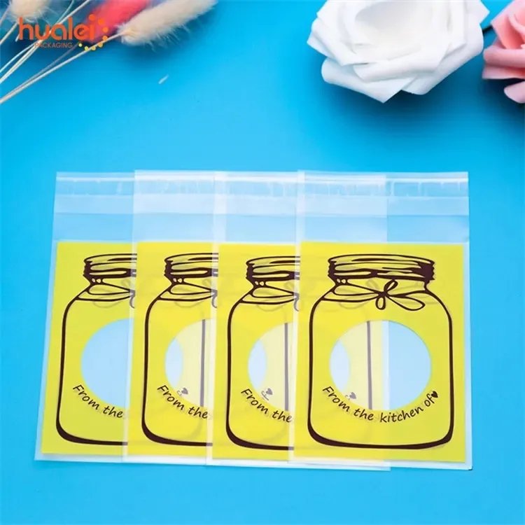 Wholesale Custom Printed Yellow Bottle Pattern Self Adhesive Seal Clear Small BOPP Opp Bag Gift Packaging