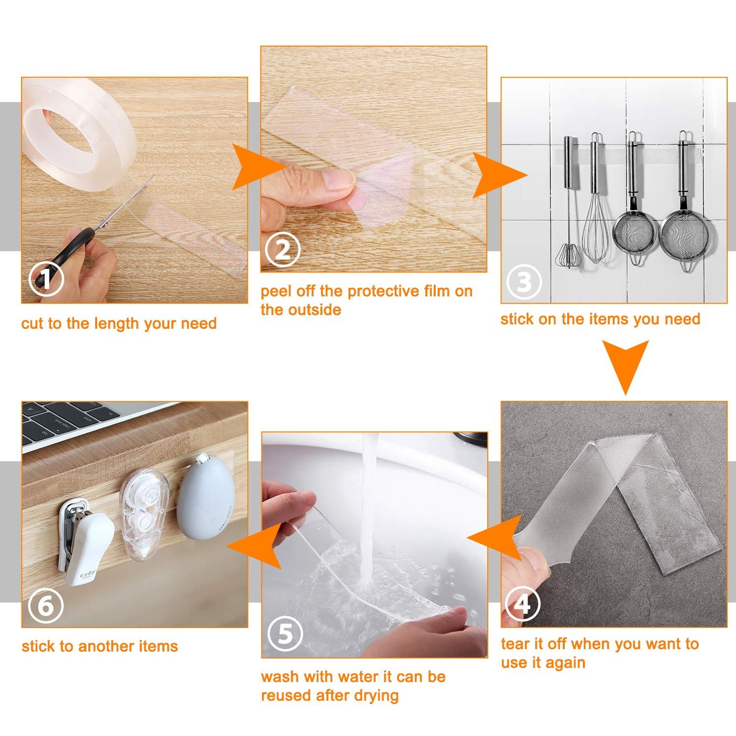 hot sale waterproof clear transparent super strong self adhesive tape acrylic washable double sided nano adhesive tape