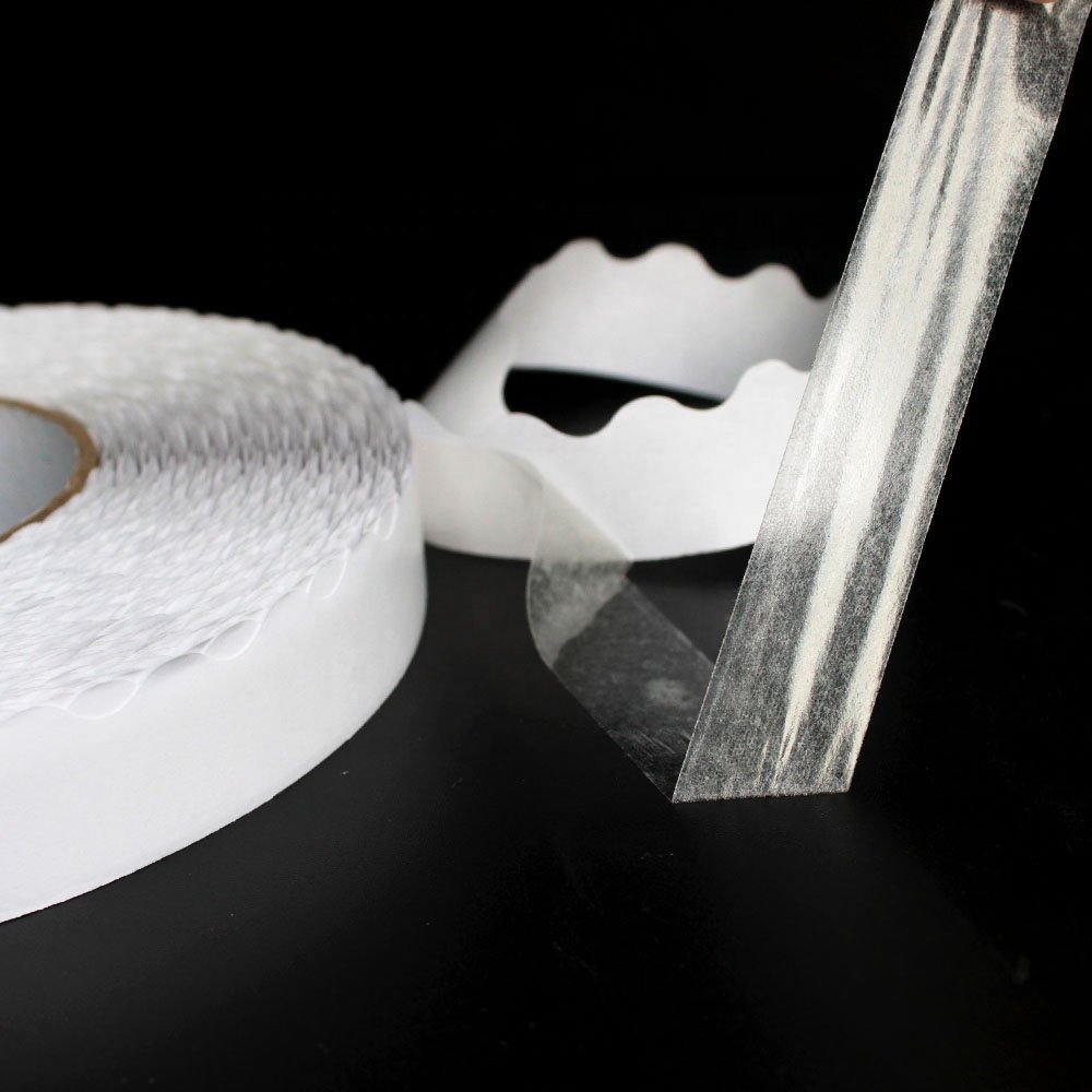 1- Recyclable Easy Peel Off Nonwoven Paper Base Double Sided Coated Hot Melt Glue Wave Zipper Edge Tissue Self Adhesive Tape