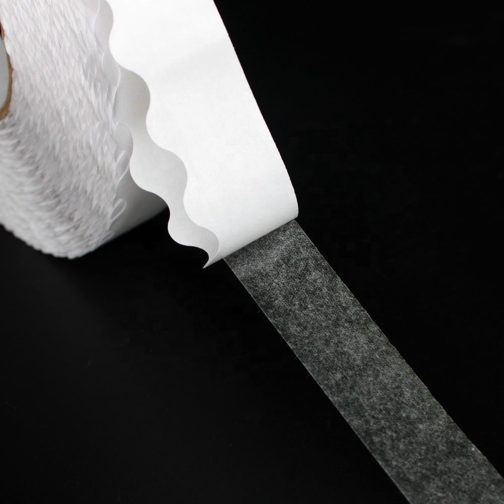 1- Recyclable Easy Peel Off Nonwoven Paper Base Double Sided Coated Hot Melt Glue Wave Zipper Edge Tissue Self Adhesive Tape