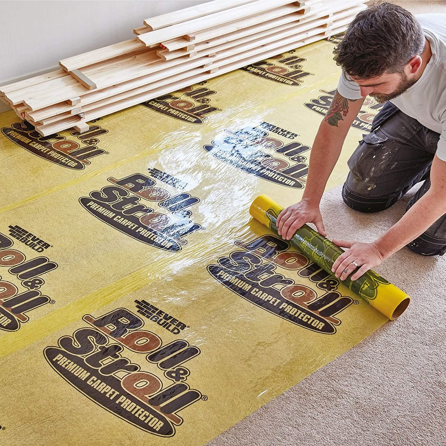 Reverse Wound PE High Adhesive Yellow 60CM *25M/50M/ 100M Premium Carpet Protection Tape Film with Customized Logo Printing