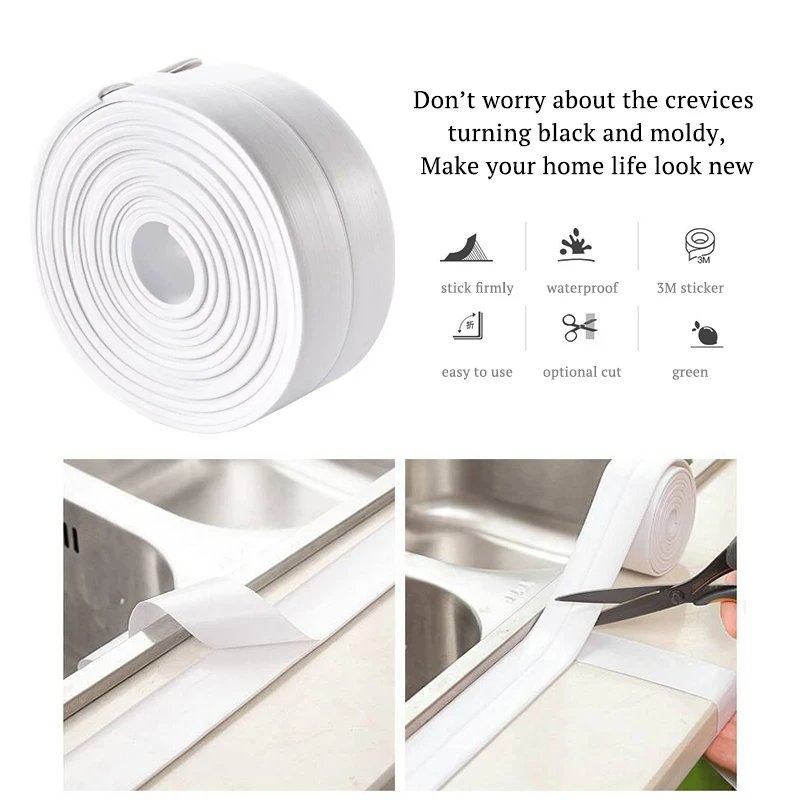 Caulk Tape Waterproof Self Adhesive,Toilet Caulk Sealant Tape,Bathtub Caulk Sealing Strip Tape for Kitchen,BathroomCaulking Tape