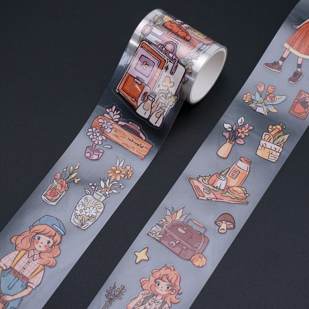 Washi Kiss Cut Stickers Roll For Diy Decorative Masking Tape Big Roll Adhesive PET Washi Tape Custom Printing