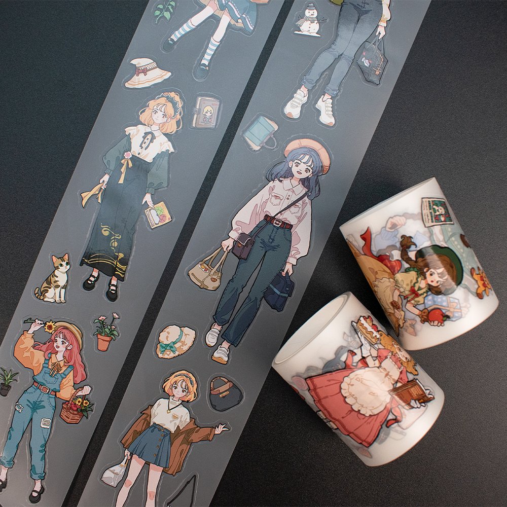 Washi Kiss Cut Stickers Roll For Diy Decorative Masking Tape Big Roll Adhesive PET Washi Tape Custom Printing