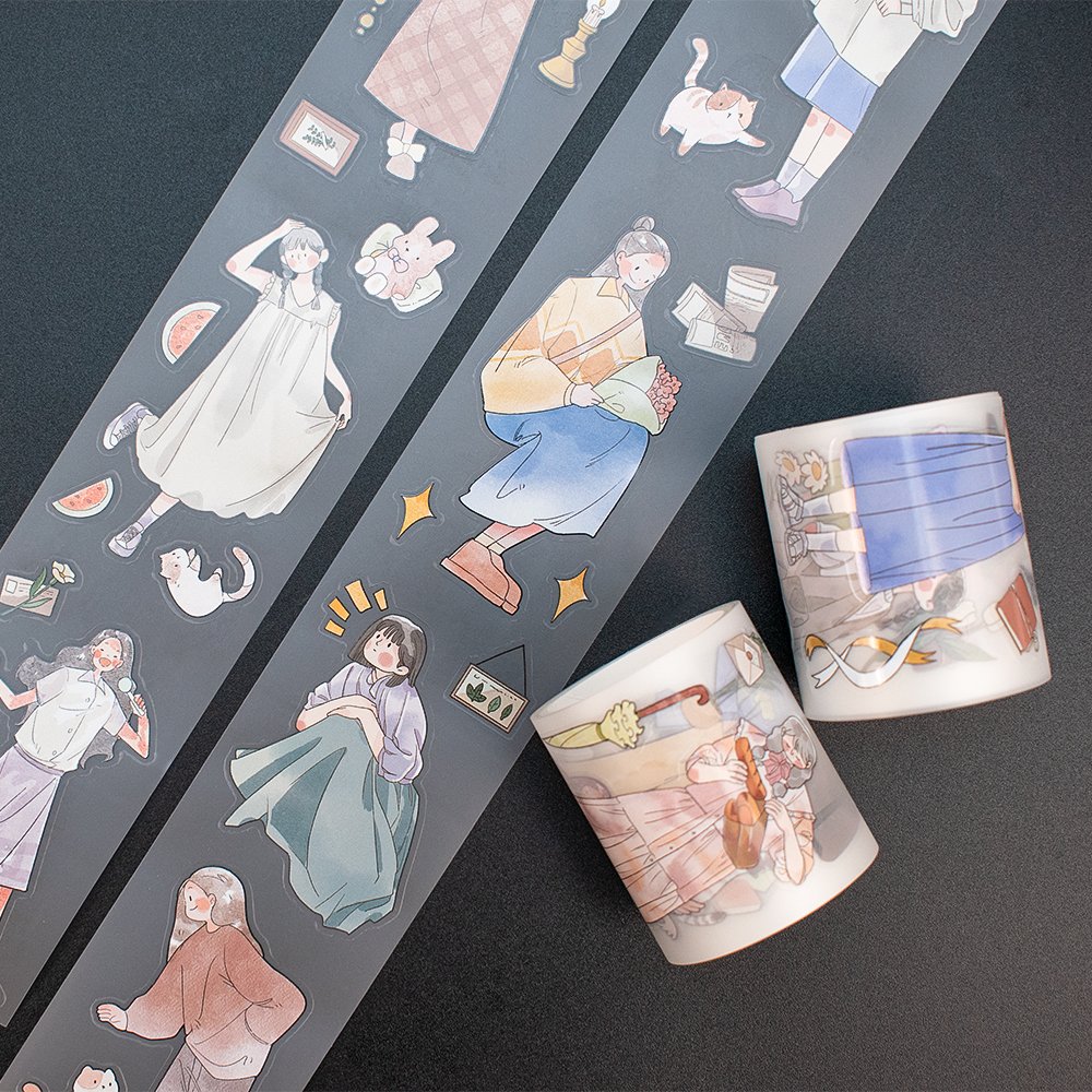 Washi Kiss Cut Stickers Roll For Diy Decorative Masking Tape Big Roll Adhesive PET Washi Tape Custom Printing