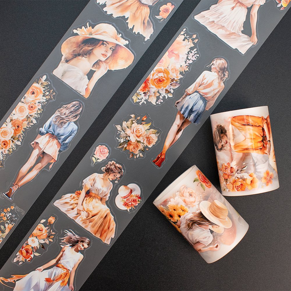 Washi Kiss Cut Stickers Roll For Diy Decorative Masking Tape Big Roll Adhesive PET Washi Tape Custom Printing