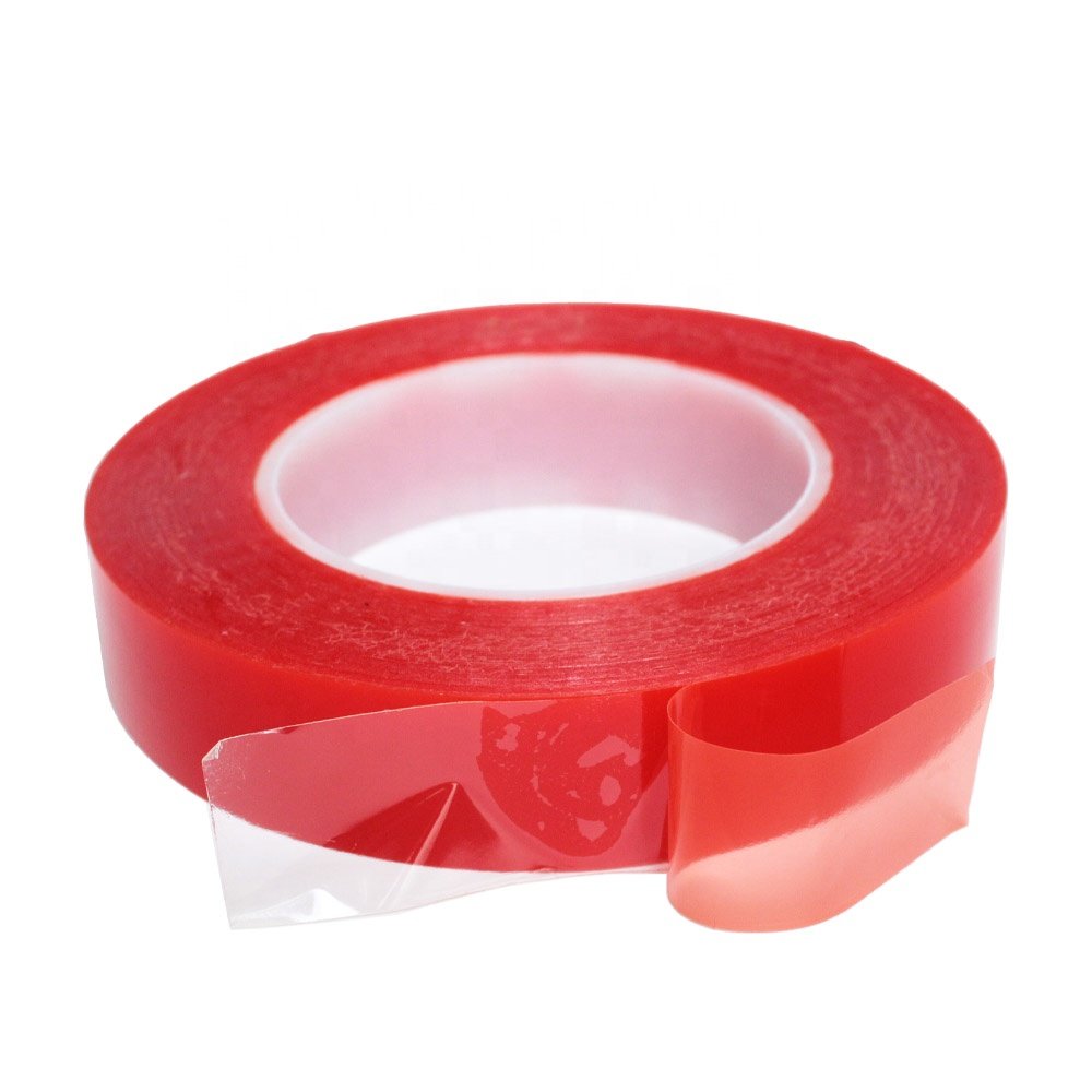 1- Recyclable Heat Resistant Red Release Liner Clear Transparent Polyester PET Film Double Sided Self Adhesive Tape