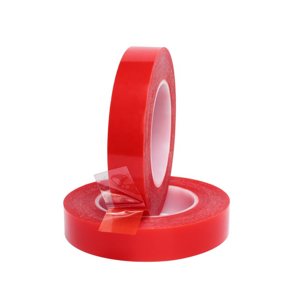 1- Recyclable Heat Resistant Red Release Liner Clear Transparent Polyester PET Film Double Sided Self Adhesive Tape