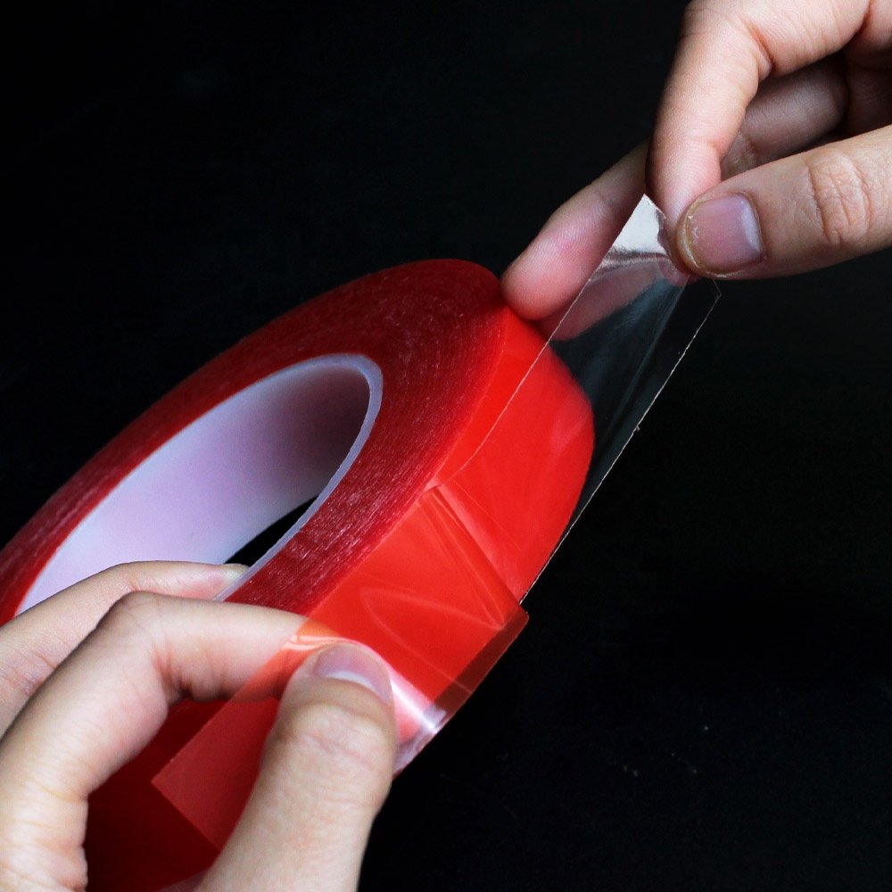 1- Recyclable Heat Resistant Red Release Liner Clear Transparent Polyester PET Film Double Sided Self Adhesive Tape