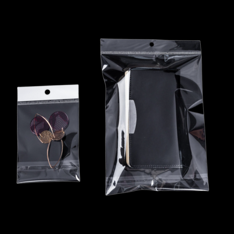 Self-adhesive transparent opp plastic packaging bags for packing clear self adhesive seal cellophane bag with hanging hole
