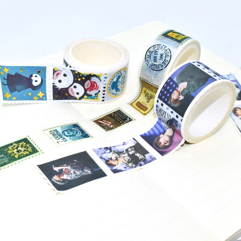 Custom Printed DIY Postal Gift Wrapping Die Cutting Stamp Single Sided Acrylic Hot Melt Washi Tape Paper Tape for Adhesion