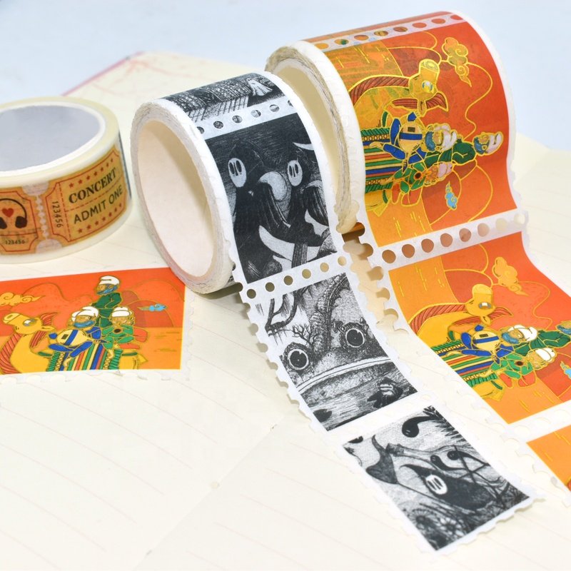 Custom Printed DIY Postal Gift Wrapping Die Cutting Stamp Single Sided Acrylic Hot Melt Washi Tape Paper Tape for Adhesion