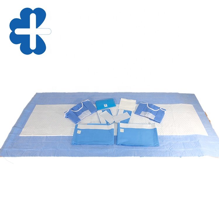 Universal Surgical Pack With Reinforced Surgical Gown And Adhesive Drape Table cover