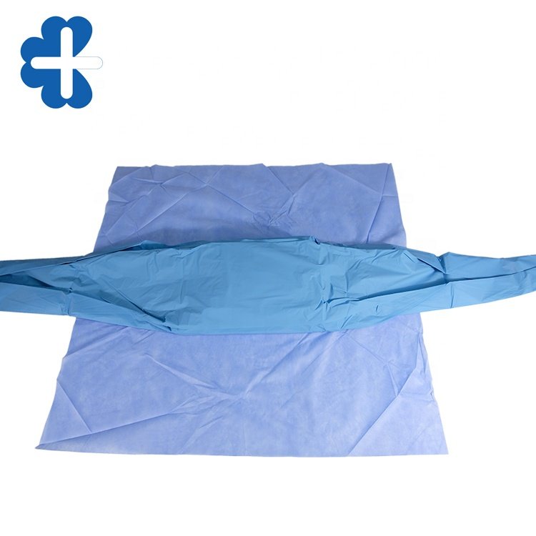 Universal Surgical Pack With Reinforced Surgical Gown And Adhesive Drape Table cover