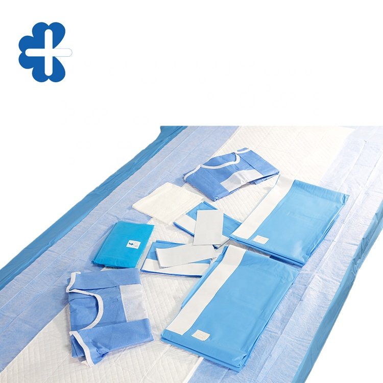 Universal Surgical Pack With Reinforced Surgical Gown And Adhesive Drape Table cover