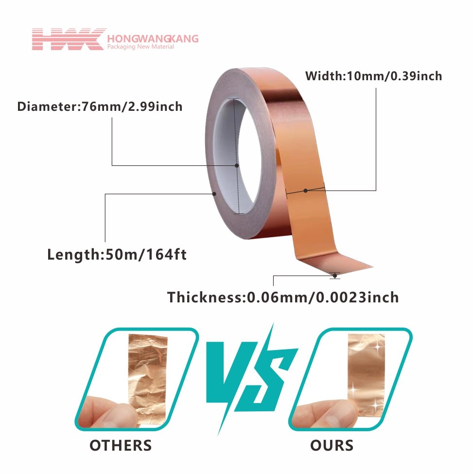 HWK Custom Size Highly Conductive Electrical Repairs Strong Adhesive Grounding EMI Shielding Copper Foil Tape for 3M