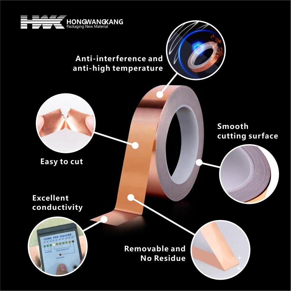 HWK Custom Size Highly Conductive Electrical Repairs Strong Adhesive Grounding EMI Shielding Copper Foil Tape for 3M