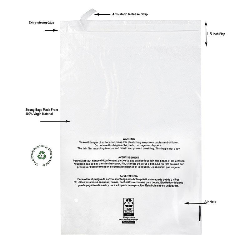 Wholesale custom print LDPE transparent self adhesive plastic clear poly bag used for garment clothing packaging