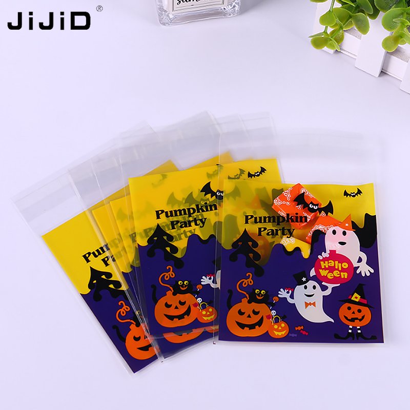 JiJiD Printed Halloween Candy Bags Self Adhesive Bags For Party Gift Supplies Cellophane Bags
