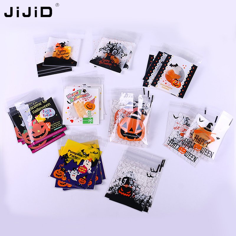 JiJiD Printed Halloween Candy Bags Self Adhesive Bags For Party Gift Supplies Cellophane Bags