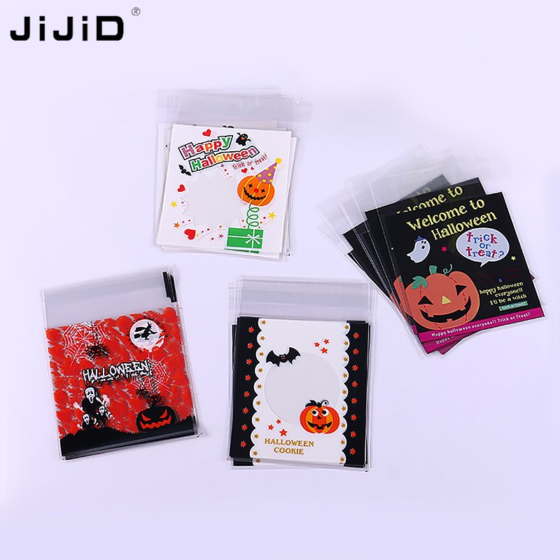 JiJiD Printed Halloween Candy Bags Self Adhesive Bags For Party Gift Supplies Cellophane Bags
