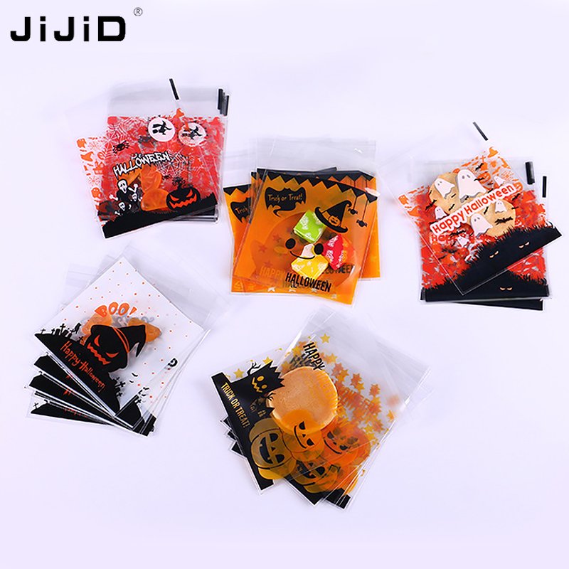 JiJiD Printed Halloween Candy Bags Self Adhesive Bags For Party Gift Supplies Cellophane Bags
