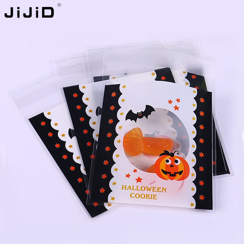 JiJiD Printed Halloween Candy Bags Self Adhesive Bags For Party Gift Supplies Cellophane Bags