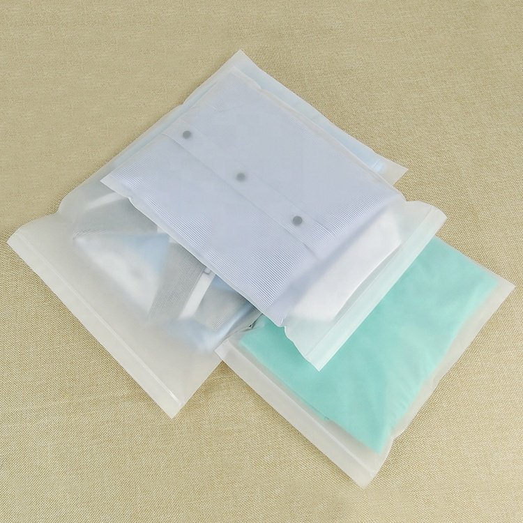 Wholesale custom frosted transparent plastic self adhesive CPE clothing packaging zipper bags with logos