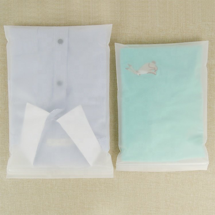 Wholesale custom frosted transparent plastic self adhesive CPE clothing packaging zipper bags with logos