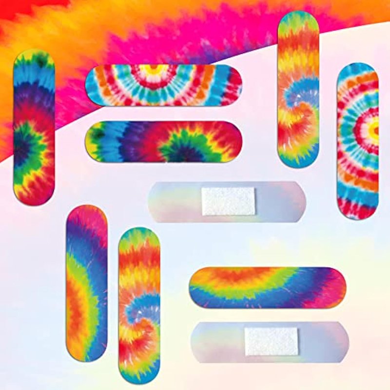 Tie Dye Adhesive Bandages Band aid Kids Colorful Fun Designs Cuts Scrapes Wound Care Plaster