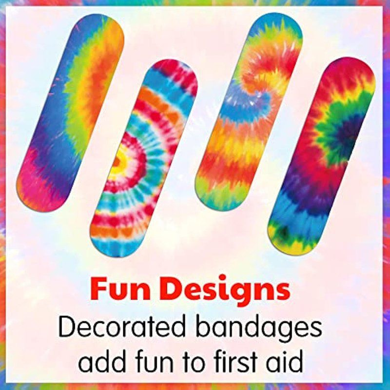 Tie Dye Adhesive Bandages Band aid Kids Colorful Fun Designs Cuts Scrapes Wound Care Plaster