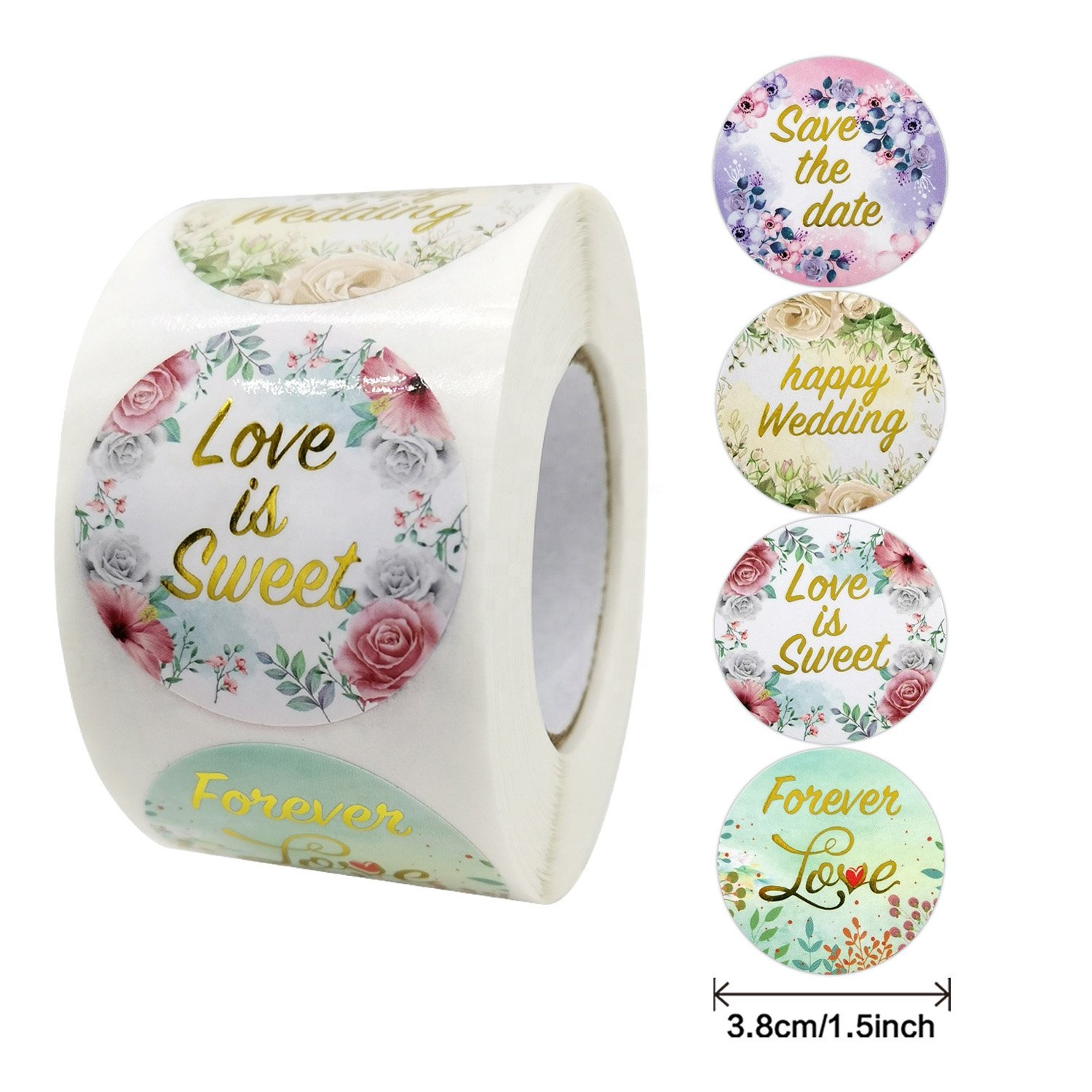 1.5 inch color printing labels roll for packaging round wedding adhesive stickers glossy hot stamping label stickers etiquetas