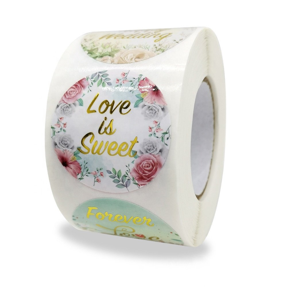 1.5 inch color printing labels roll for packaging round wedding adhesive stickers glossy hot stamping label stickers etiquetas